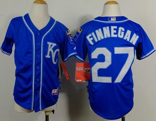 Kids Kansas City Royals 27 Brandon Finnegan Blue Alternate Cool Base Baseball Jersey
