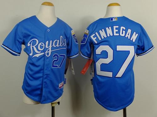 Kids Kansas City Royals 27 Brandon Finnegan Light Blue Cool Base Alternate Baseball Jersey