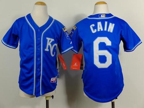 Kids Kansas City Royals 6 Lorenzo Cain Blue Alternate Cool Base Baseball Jersey