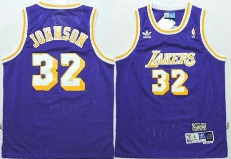 Kids Los Angeles Lakers 32 Magic Johnson Purple Throwback NBA Jersey