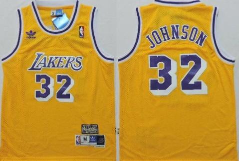 Kids Los Angeles Lakers 32 Magic Johnson Yellow Throwback NBA Jersey
