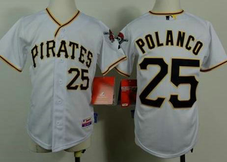 Kids Pittsburgh Pirates 25 Gregory Polanco White Cool Base Stitched Baseball Jersey