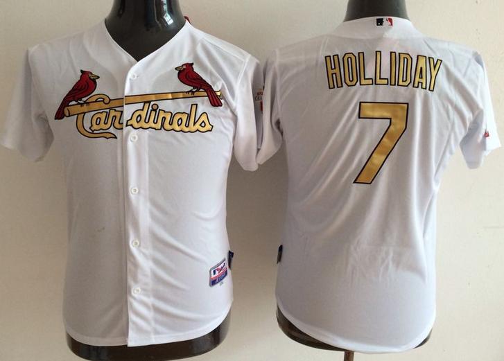 Kids St. Louis Cardinals 7 Matt Holliday White Gold Number MLB Baseball Jersey