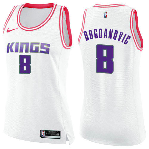 Kings #8 Bogdan Bogdanovic White Pink Women's Basketball Swingman Fashion Jersey