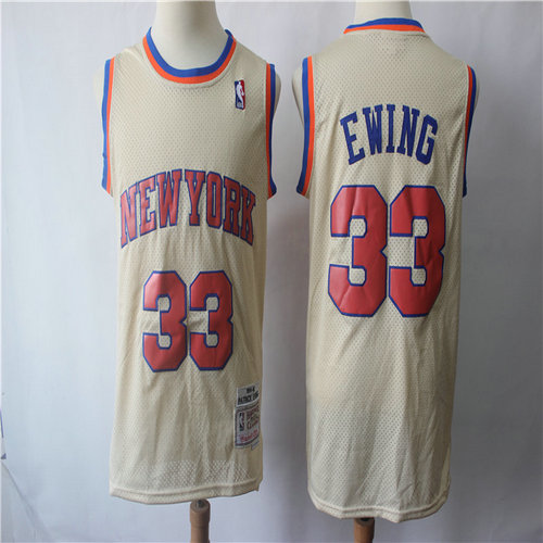 Knicks #33 Patrick Ewing Cream Hardwood Classics Jersey
