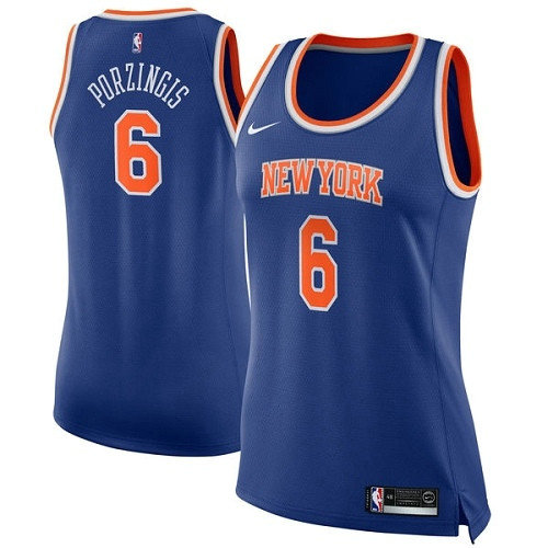 Knicks #6 Kristaps Porzingis Blue Women's Basketball Swingman Icon Edition Jersey