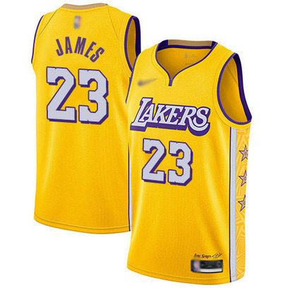 Lakers #23 LeBron James Gold Basketball Swingman City Edition 2019 20 Jersey