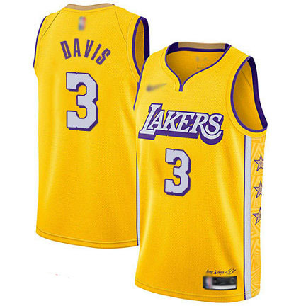 Lakers #3 Anthony Davis Gold Basketball Swingman City Edition 2019 20 Jersey