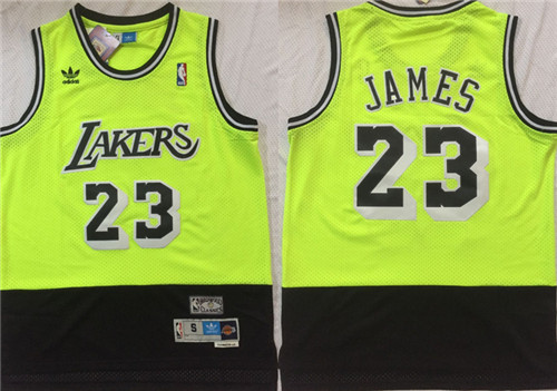Lakers 23 Lebron James Fluorescent Green Black Hardwood Classics Split Mesh Swingman Jersey