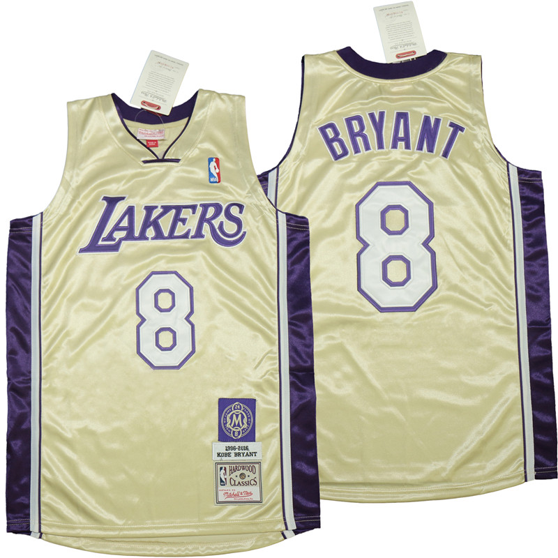 Lakers 8 Kobe Bryant Gold 1996-2016 The hall of fame Throwback Jerseys