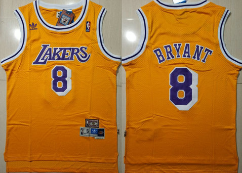 Lakers 8 Kobe Bryant Yellow Hardwood Classics Swingman Jersey