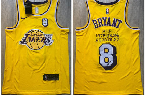 Lakers 8 Kobe Bryant Yellow R.I.P Signature Swingman Jersey