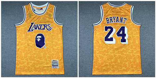 Lakers Bape 24 Kobe Bryant Yellow 1996-97 Hardwood Classics Jersey