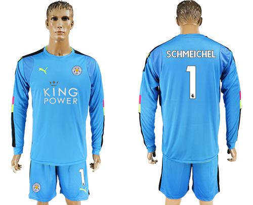 Leicester City #1 Schmeichel Light Blue Goalkeeper Long Sleeves Soccer Club Jersey