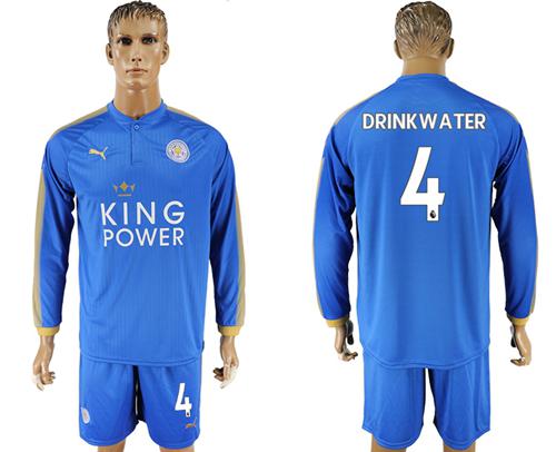Leicester City #4 Drinkwater Home Long Sleeves Soccer Club Jersey