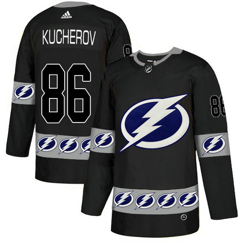 Lightning 66 Nikita Kucherov Black Team Logos Fashion Adidas Jersey