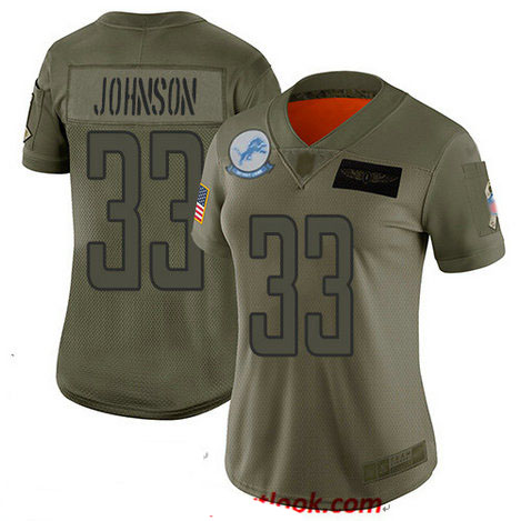 Lions #33 Kerryon Johnson Camo Women's Stitched Football Limited 2019 Salute to Service Jersey