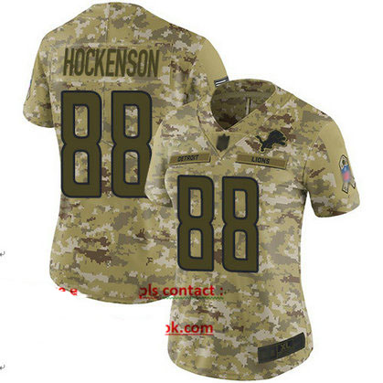 Lions #88 T.J. Hockenson Camo Women's Stitched Football Limited 2018 Salute to Service Jersey