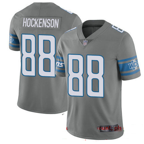 Lions #88 T.J. Hockenson Gray Youth Stitched Football Limited Rush Jersey