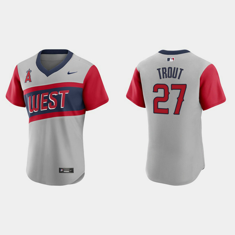 Los Angeles Angels #27 Mike Trout Men's Nike Gray 2021 Little League Classic Authentic MLB Jersey