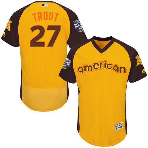 Los Angeles Angels Of Anaheim 27 Mike Trout Gold Flexbase Authentic Collection 2016 All-Star American League Baseball Jersey