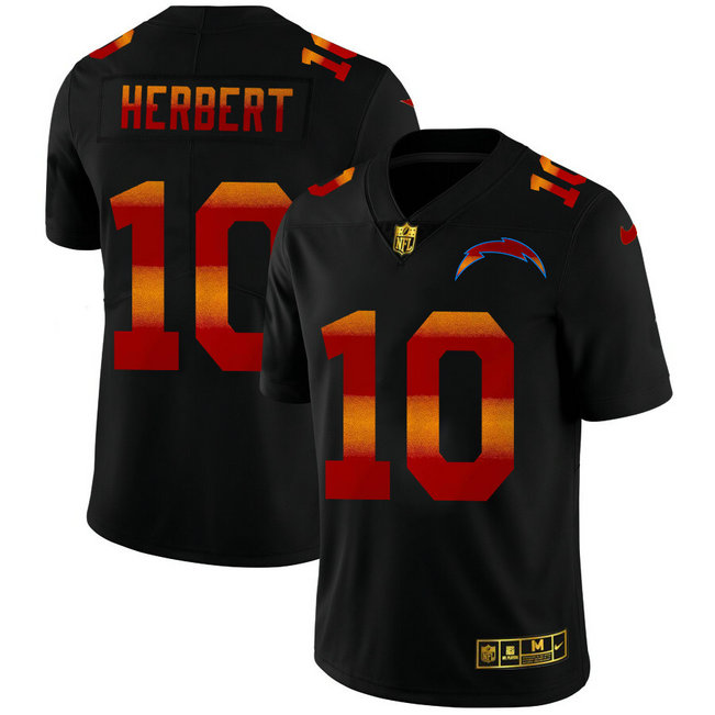 Los Angeles Chargers #10 Justin Herbert Men's Black Nike Red Orange Stripe Vapor Limited NFL Jersey