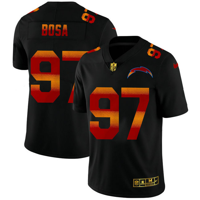 Los Angeles Chargers #97 Joey Bosa Men's Black Nike Red Orange Stripe Vapor Limited NFL Jersey