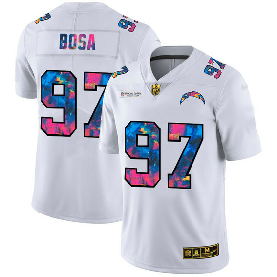 Los Angeles Chargers #97 Joey Bosa Men's White Nike Multi-Color 2020 NFL Crucial Catch Limited NFL Jersey