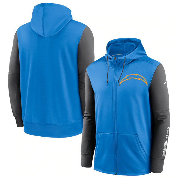Los Angeles Chargers Powder Blue Charcoal Fan Gear Mascot Performance Full-Zip Hoodie