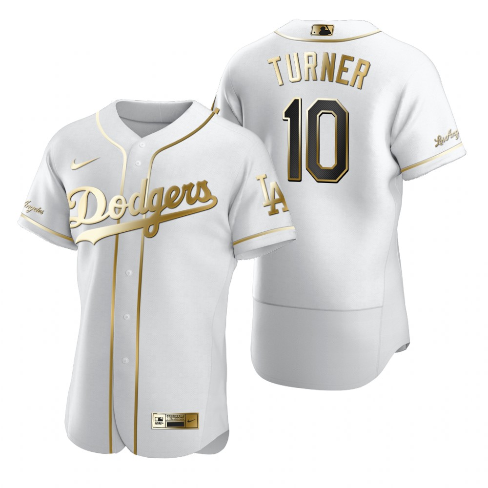 Los Angeles Dodgers #10 Justin Turner White Nike Men's Authentic Golden Edition MLB Jersey