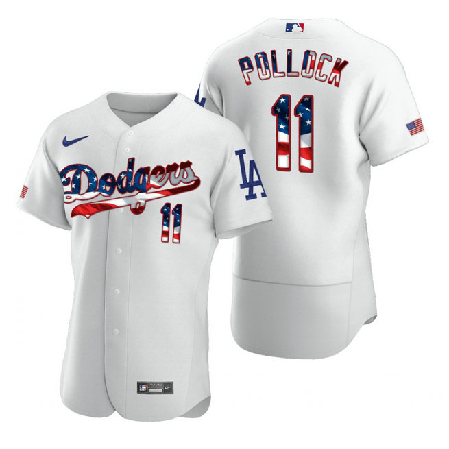 Los Angeles Dodgers #11 A.J. Pollock Men's Nike White Fluttering USA Flag Limited Edition Authentic MLB Jersey