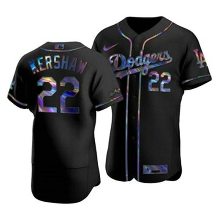 Los Angeles Dodgers #22 Clayton Kershaw Men's Nike Iridescent Holographic Collection MLB Jersey - Black