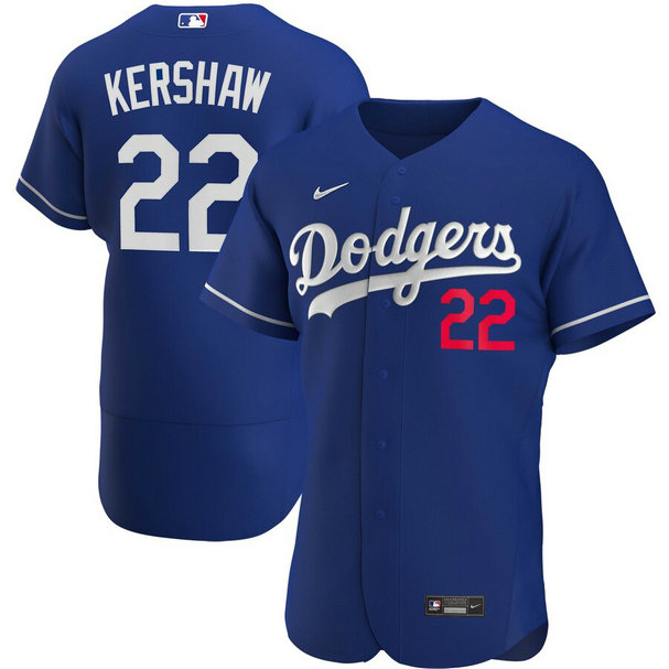Los Angeles Dodgers #22 Clayton Kershaw Men's Nike Royal Alternate 2020 Authentic Player MLB Jersey