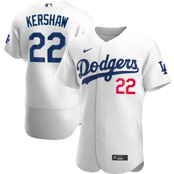 Los Angeles Dodgers #22 Clayton Kershaw Men's Nike White Home 2020 Authentic Player MLB Jersey