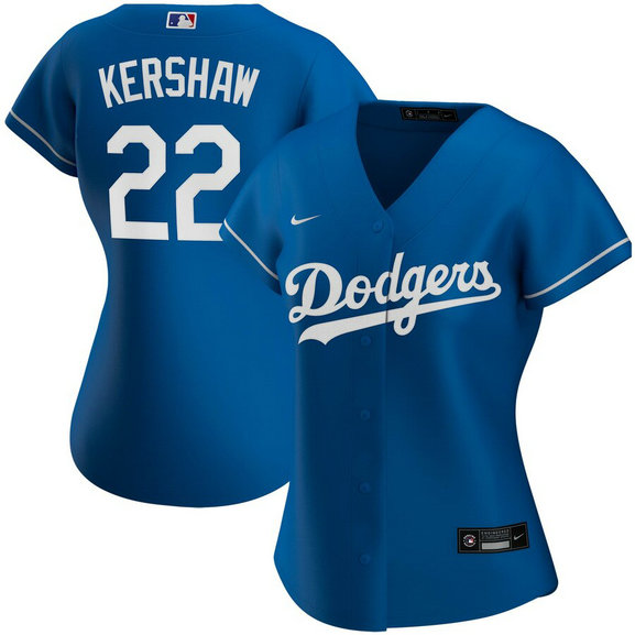Los Angeles Dodgers #22 Clayton Kershaw Nike Women's Alternate 2020 MLB Player Jersey Royal