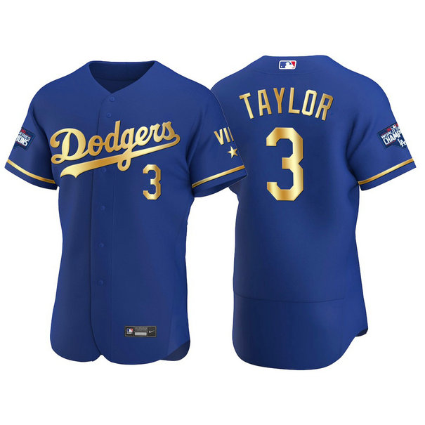 Los Angeles Dodgers #3 Chris Taylor Men's Nike Authentic 2021 Gold Program World Series Champions MLB Jersey Royal