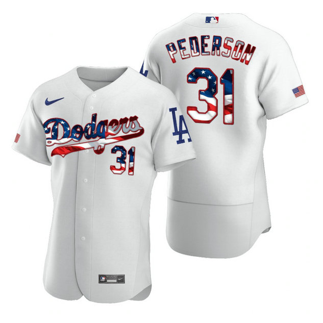 Los Angeles Dodgers #31 Joc Pederson Men's Nike White Fluttering USA Flag Limited Edition Authentic MLB Jersey
