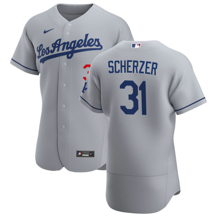 Los Angeles Dodgers #31 Max Scherzer Men's Nike Gray Road 2020 Authentic Team MLB Jersey