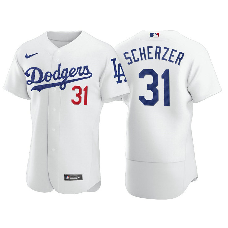 Los Angeles Dodgers #31 Max Scherzer Men's Nike White Home 2020 World Series Champions Authentic Player MLB Jersey