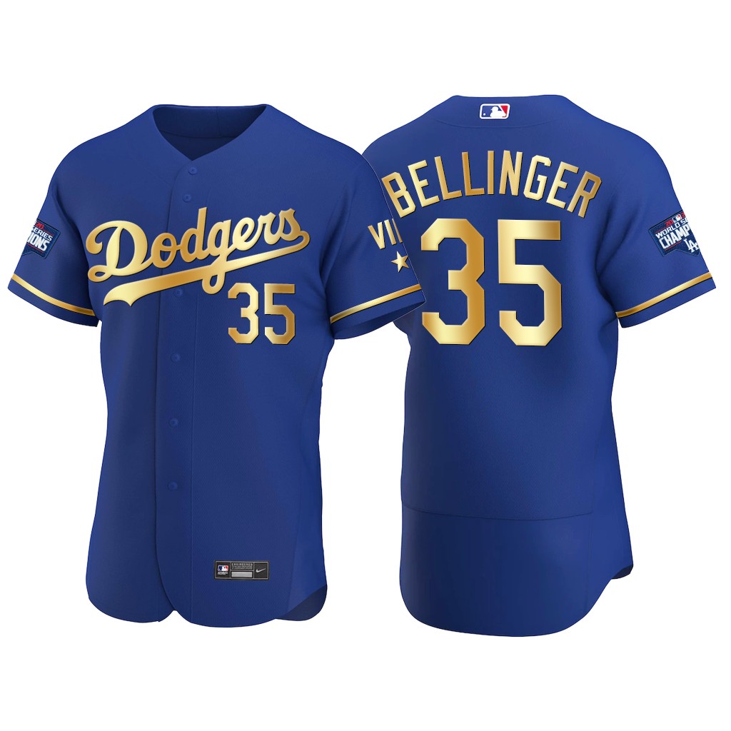 Los Angeles Dodgers #35 Cody Bellinger Men's Nike Authentic 2021 Gold Program World Series Champions MLB Jersey Royal