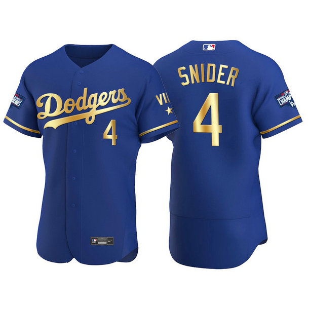 Los Angeles Dodgers #4 Duke Snider Men's Nike Authentic 2021 Gold Program World Series Champions MLB Jersey Royal