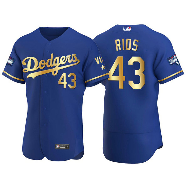 Los Angeles Dodgers #43 Edwin Rios Men's Nike Authentic 2021 Gold Program World Series Champions MLB Jersey Royal