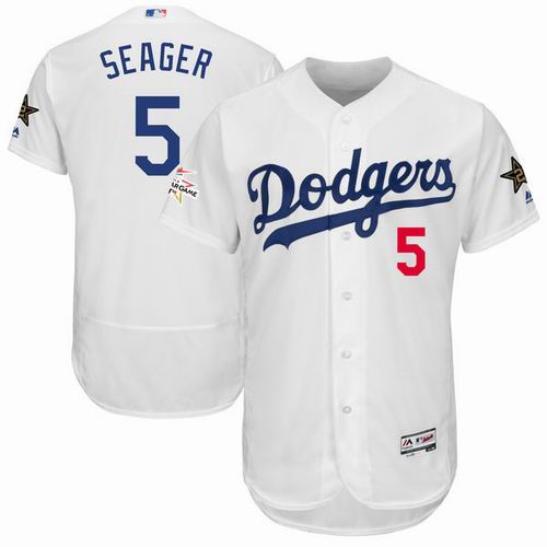 Los Angeles Dodgers #5 Corey Seager Majestic White 2017 MLB All-Star Game Worn FlexBase Jersey