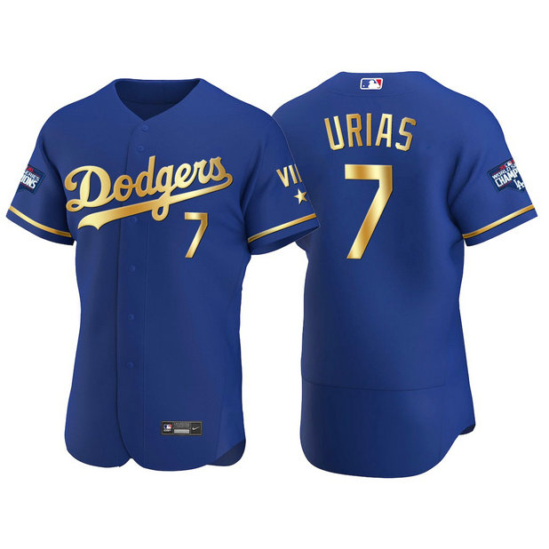 Los Angeles Dodgers #7 Julio Urias Men's Nike Authentic 2021 Gold Program World Series Champions MLB Jersey Royal