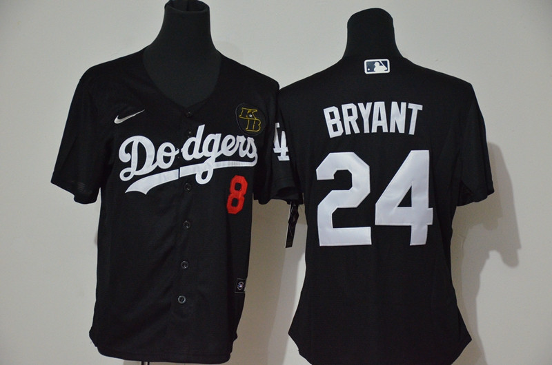 Los Angeles Dodgers #8 #24 Kobe Bryant Women Nike Black Cool Base 2020 KB Patch MLB Jersey