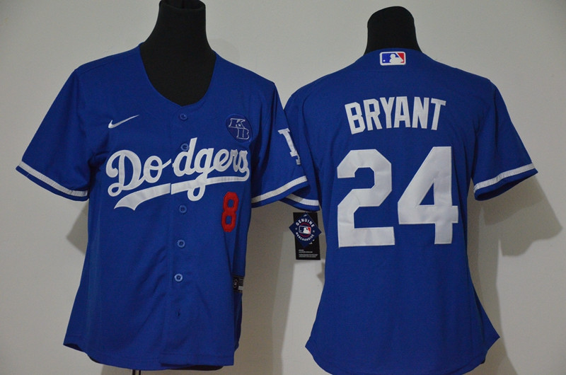 Los Angeles Dodgers #8 #24 Kobe Bryant Women Nike Blue Cool Base 2020 KB Patch MLB Jersey