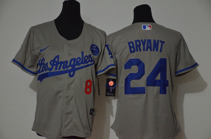 Los Angeles Dodgers #8 #24 Kobe Bryant Women Nike Grey Cool Base 2020 KB Patch MLB Jersey