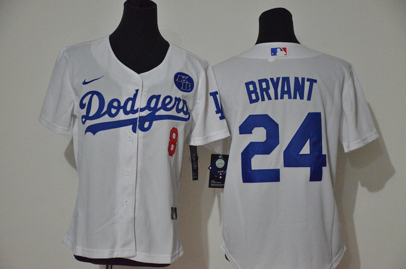 Los Angeles Dodgers #8 #24 Kobe Bryant Women Nike White Cool Base 2020 KB Patch MLB Jersey