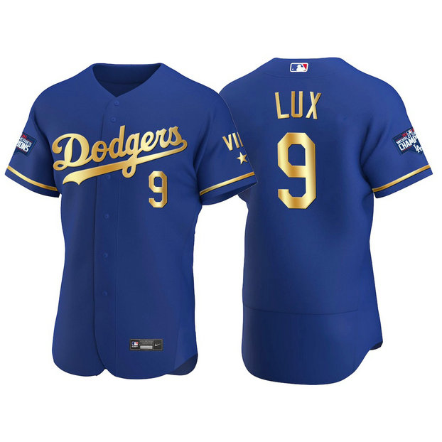 Los Angeles Dodgers #9 Gavin Lux Men's Nike Authentic 2021 Gold Program World Series Champions MLB Jersey Royal