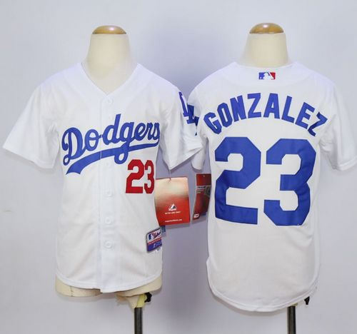 Los Angeles Dodgers 23 Adrian Gonzalez White Cool Base Kid MLB Jersey
